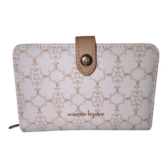 Nanette Lepore Cream and Tan Compact Zip Around Wallet NWOT - Picture 1 of 8